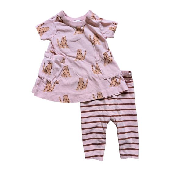 Hanna Andersson Pocket Dress with Leggings Leopards On Pink Size 0-3 Months - Picture 1 of 7
